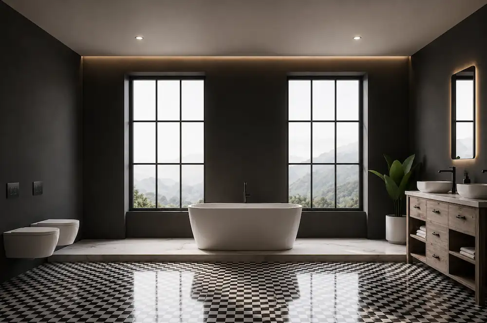 Bathroom with black accents