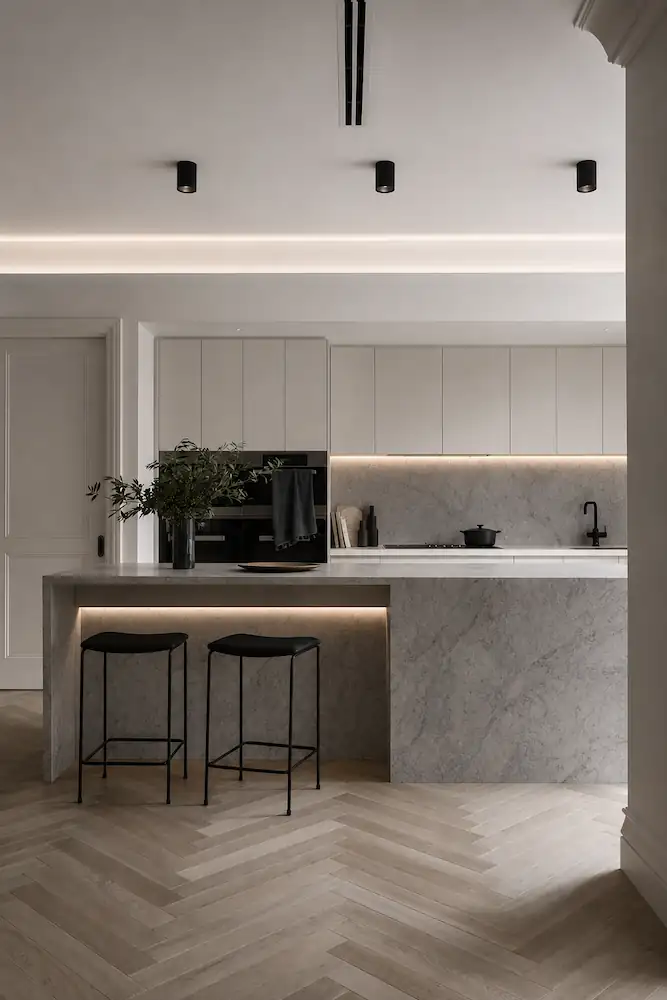 Modern kitchen with marble